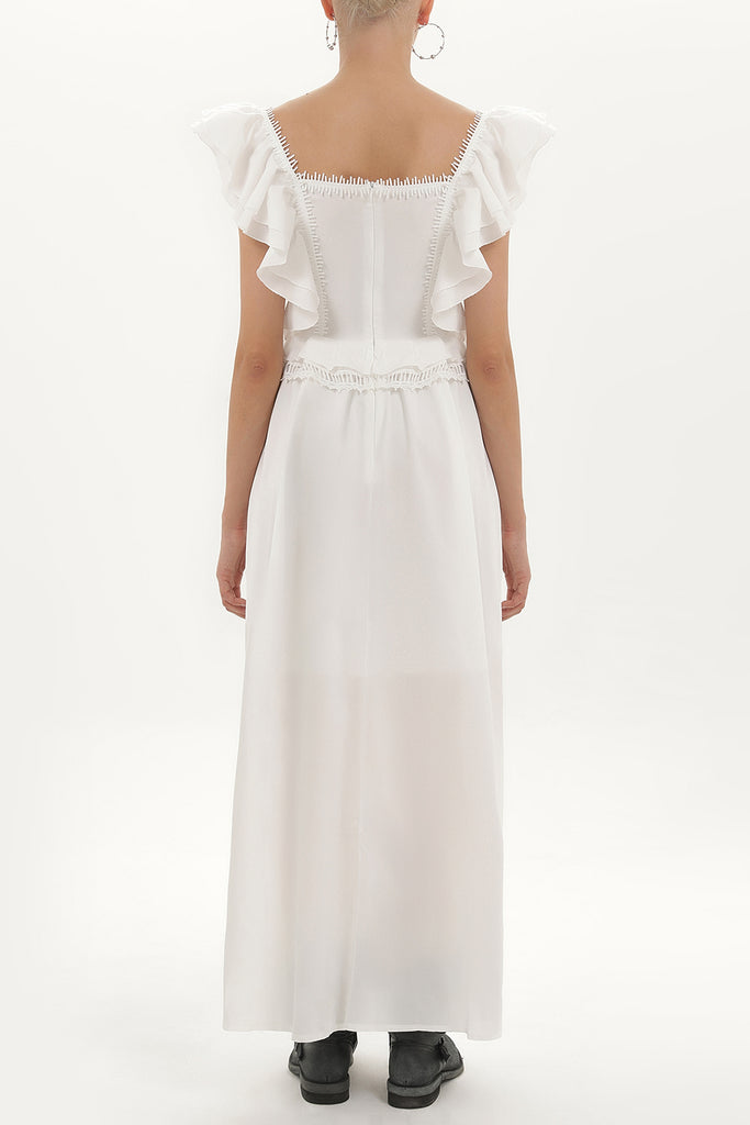 White Laced and ruffled maxi dress 92328