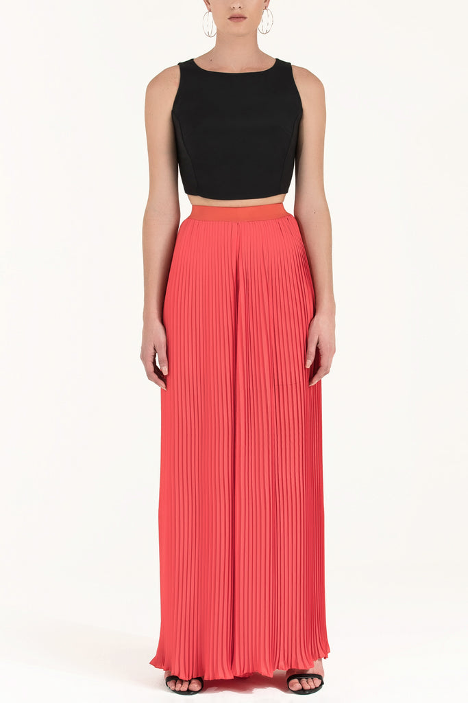 Coral High waist  Pleated  chiffon pants 41299