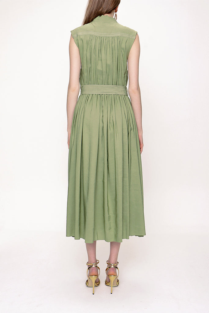 Green Sleeveless linen dress 93536