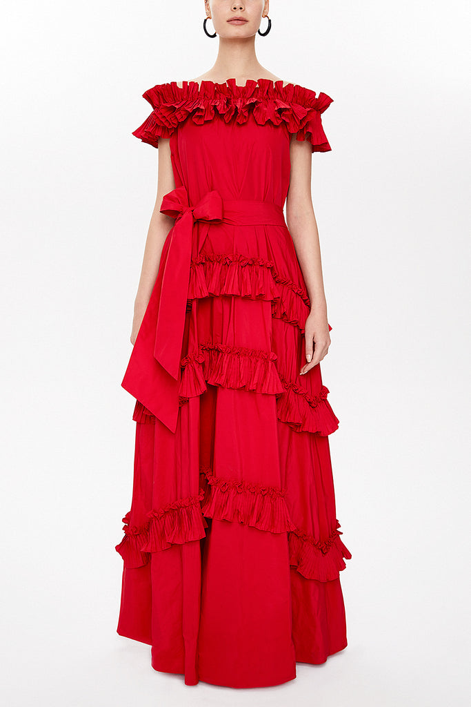 Red Off shoulder maxi dress 93127