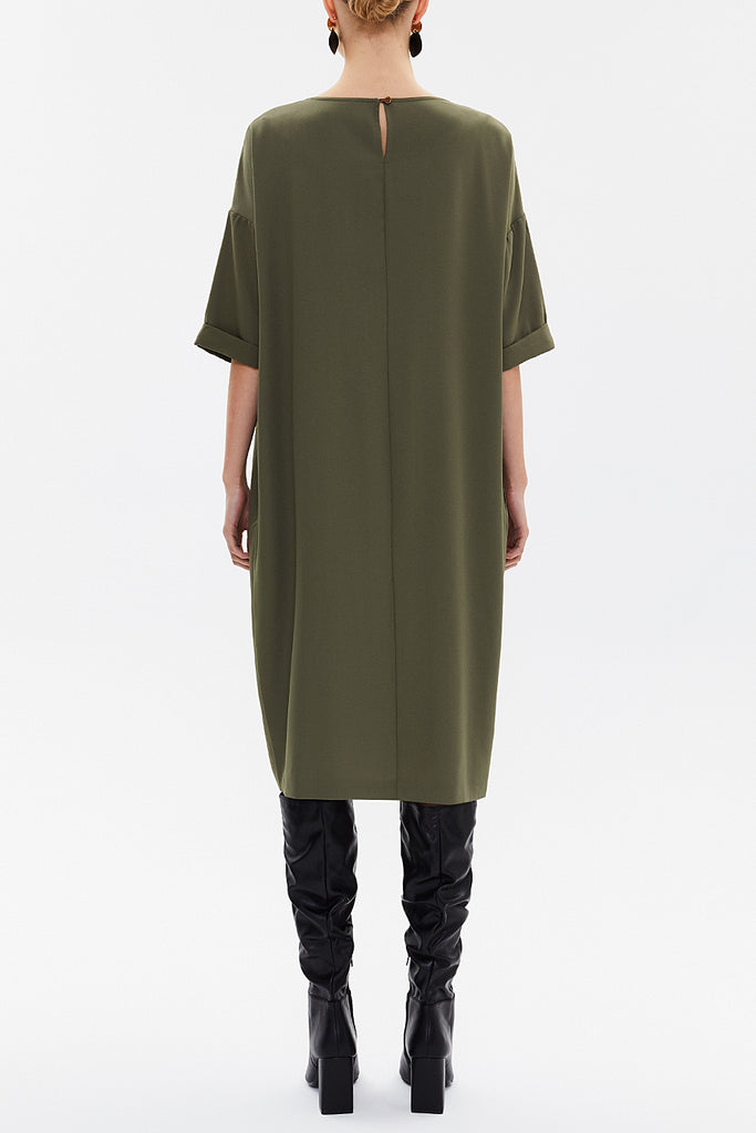 Khaki Accessory detail wide cut midi dress 92811