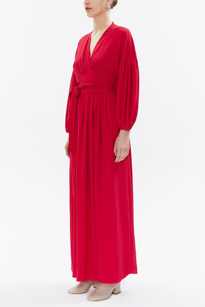 Sour Cherry Balloon sleeve wrap-over maxi dress 93271