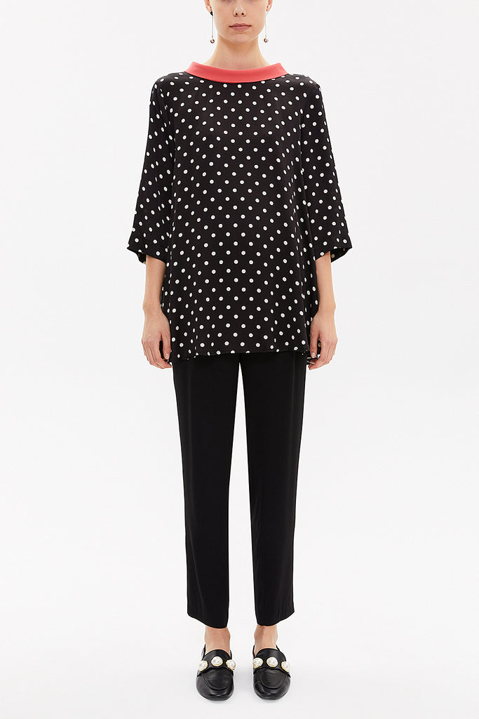 Black Contrast fabric detail wide cut blouse  19762