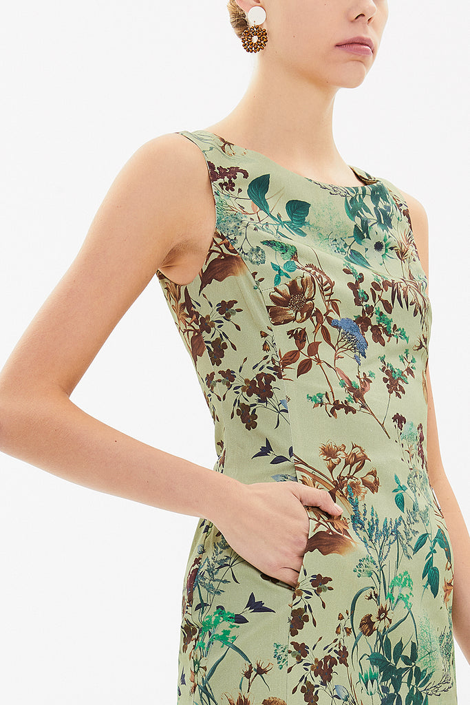 Khaki Zipped Slim fit midi dress 92363