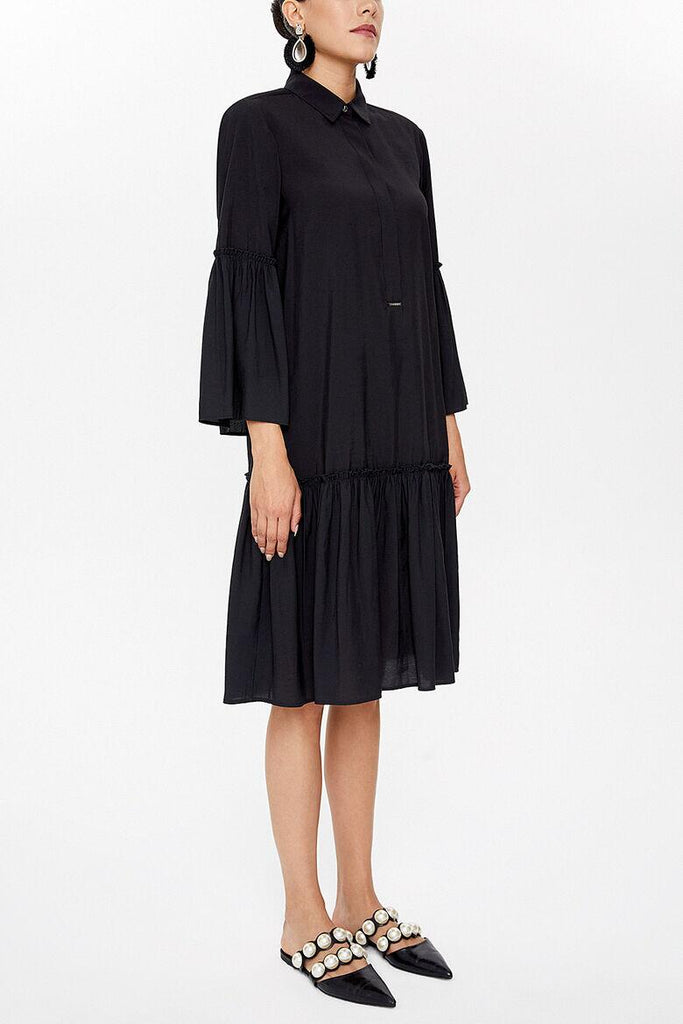 Black Front button pleated dress 92495