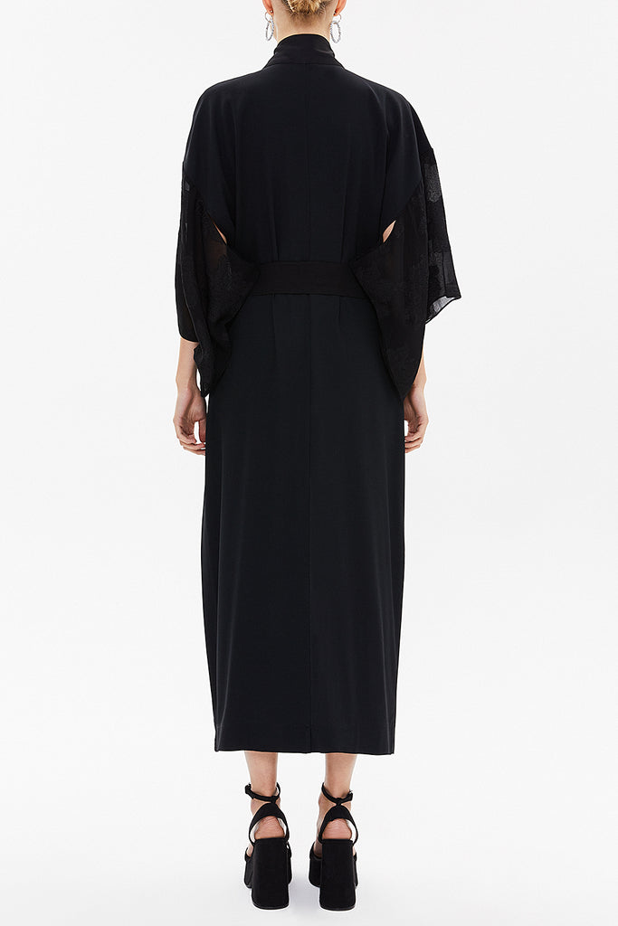 Black Long kimono belted dress 92737
