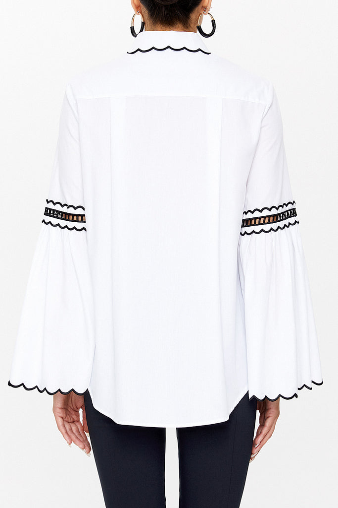 White-Black Embroidery detail  poplın shirt  10692