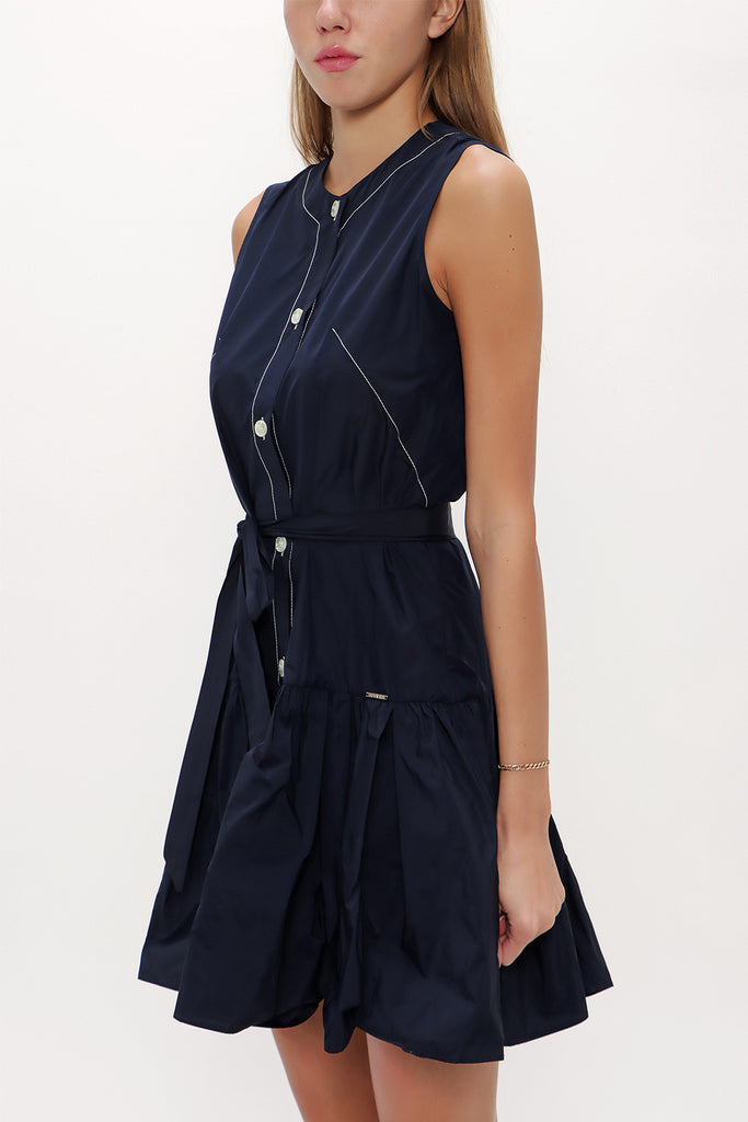 Navy Blue Pleated sleeveless mini dress 92703