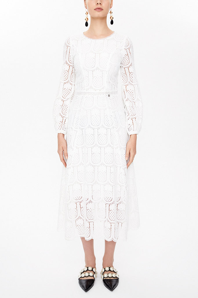 White Pineapple Printed brode  midi dress 92639