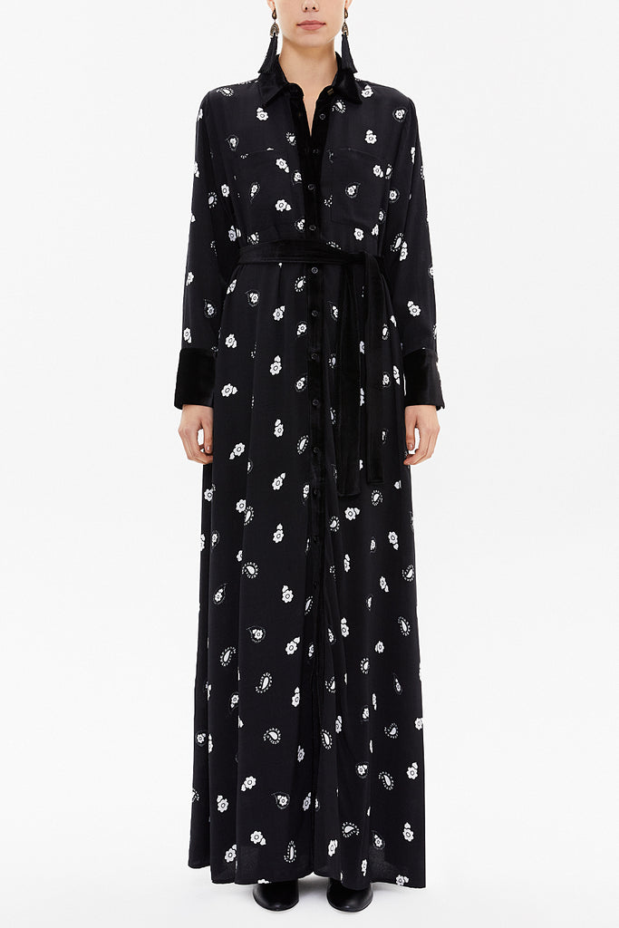 Black Velvet mix wide cut maxi dress 92568