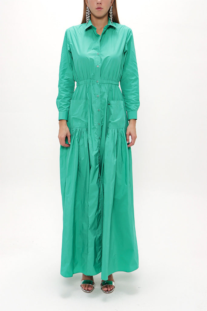 Green Pleated detail maxi dress 93131