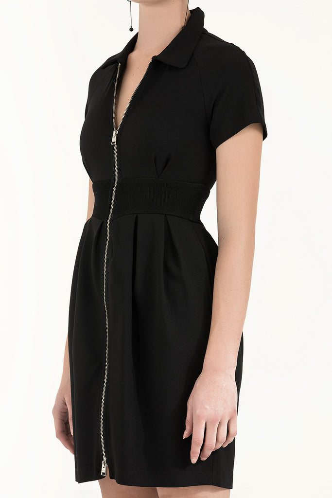 Beli Trikolu Ve Fermuarlı Elbise Siyah 91505