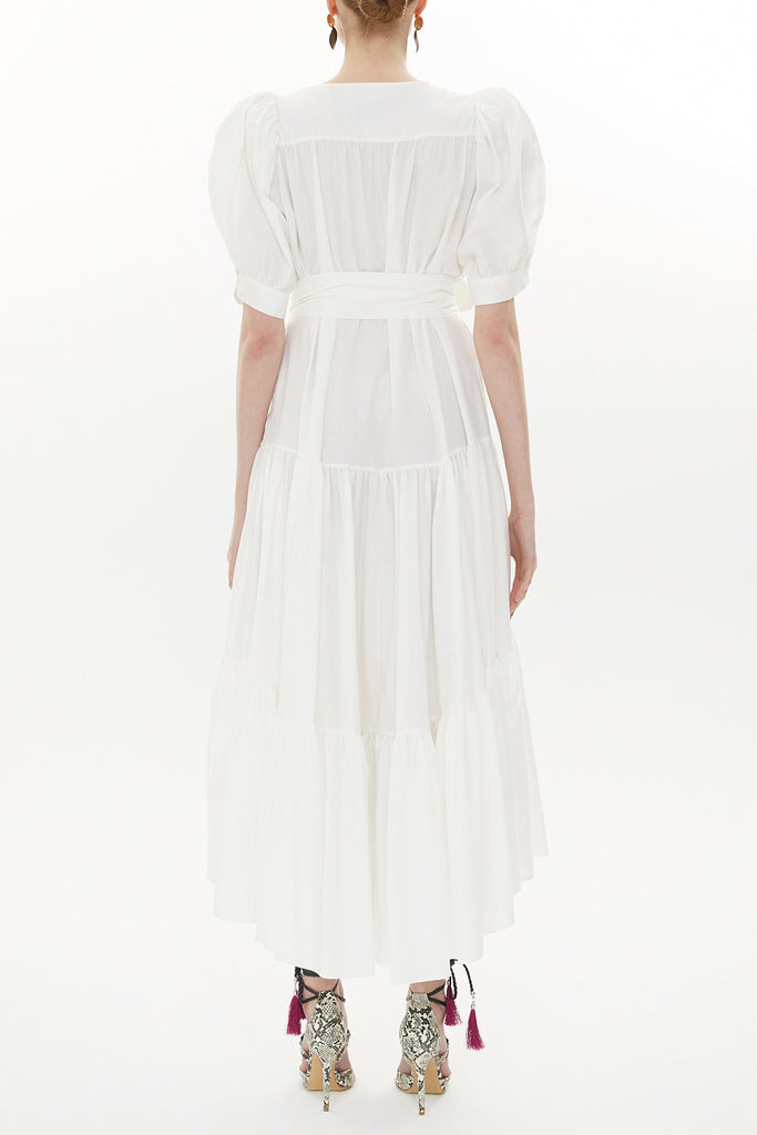 Ecru Puckered balloon sleeve maxi dress 93376