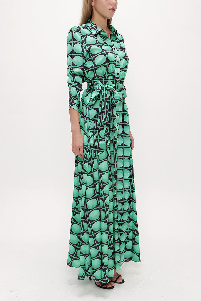 Green Pleated maxi dress  93723