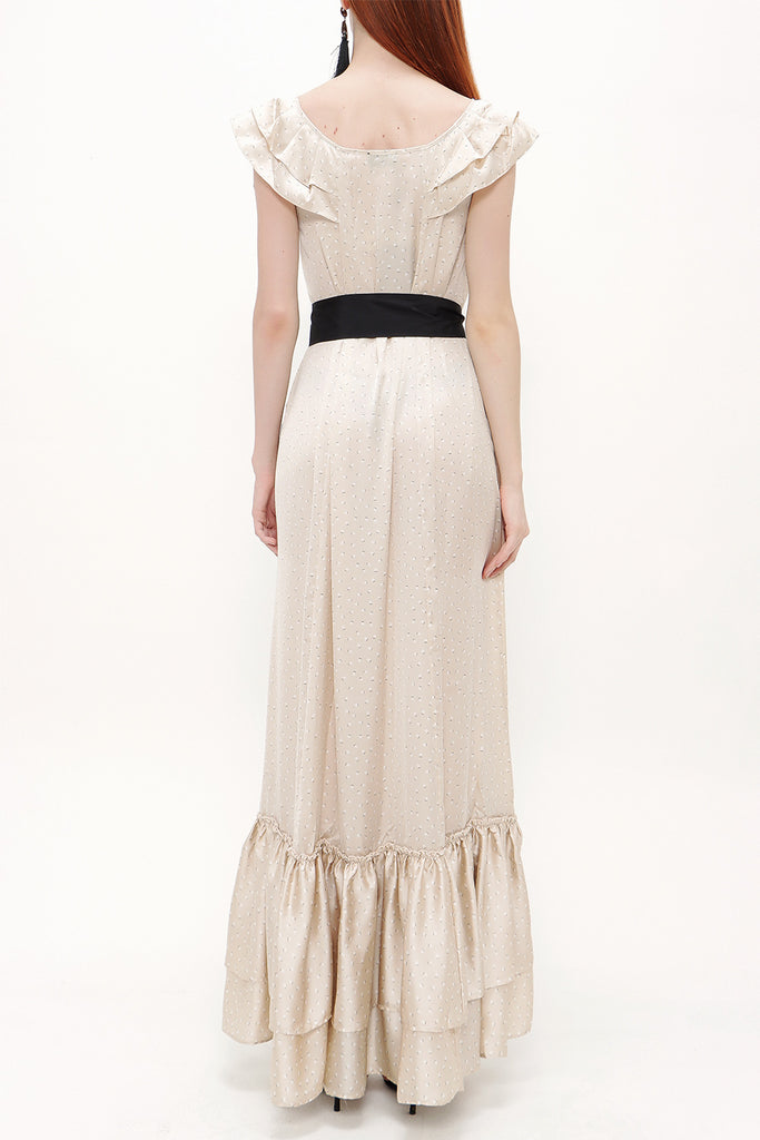 Beige Ruffled shoulder maxi dress 92390