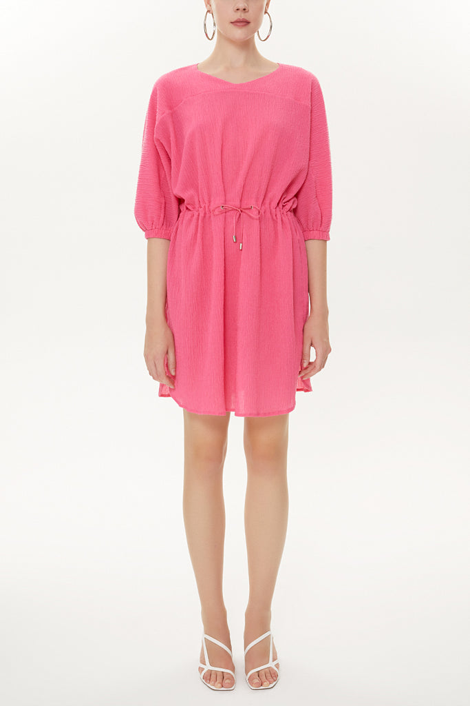 Fuchsia Lace-up wide cut mini dress 92407