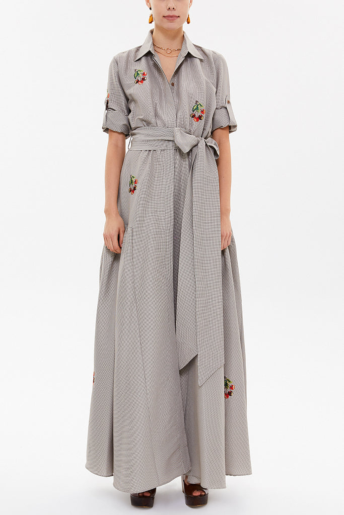 Brown Embroidered maxi  dress 92866