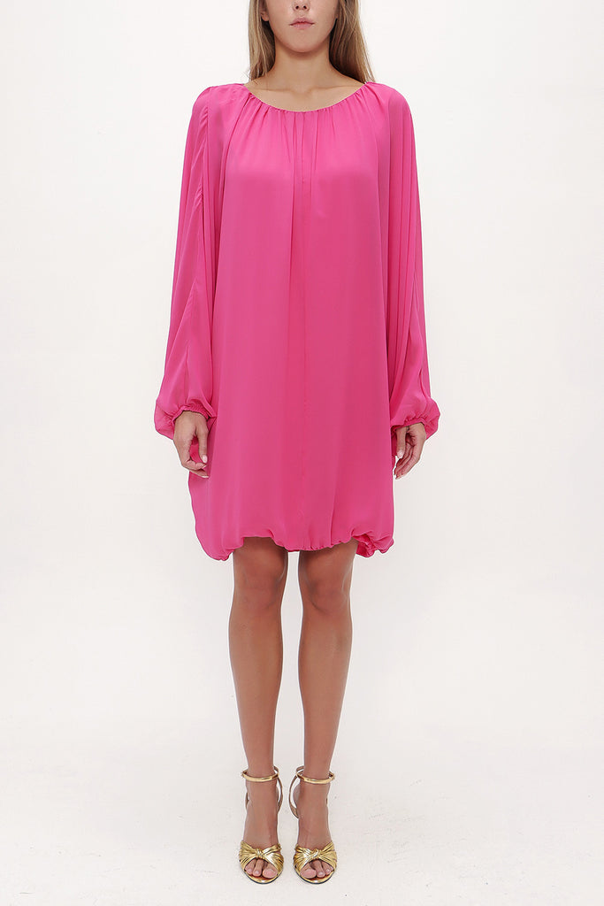 Fuchsia Elastic wide cut chiffon mini dress 92085