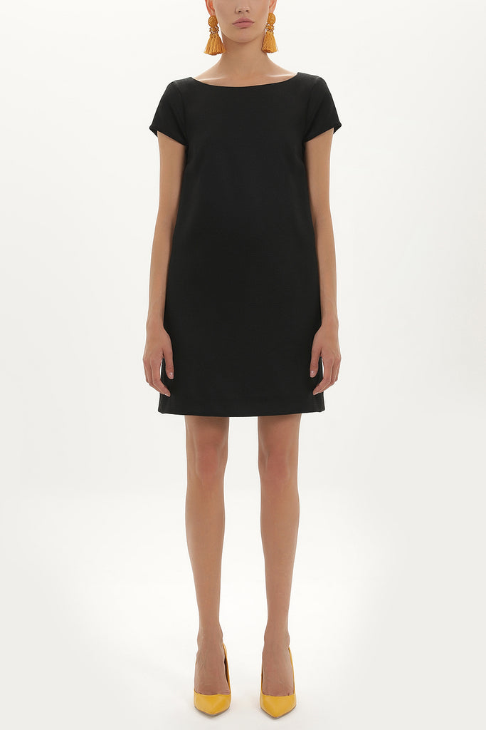 Black Leather coated wide cut mini dress 91735