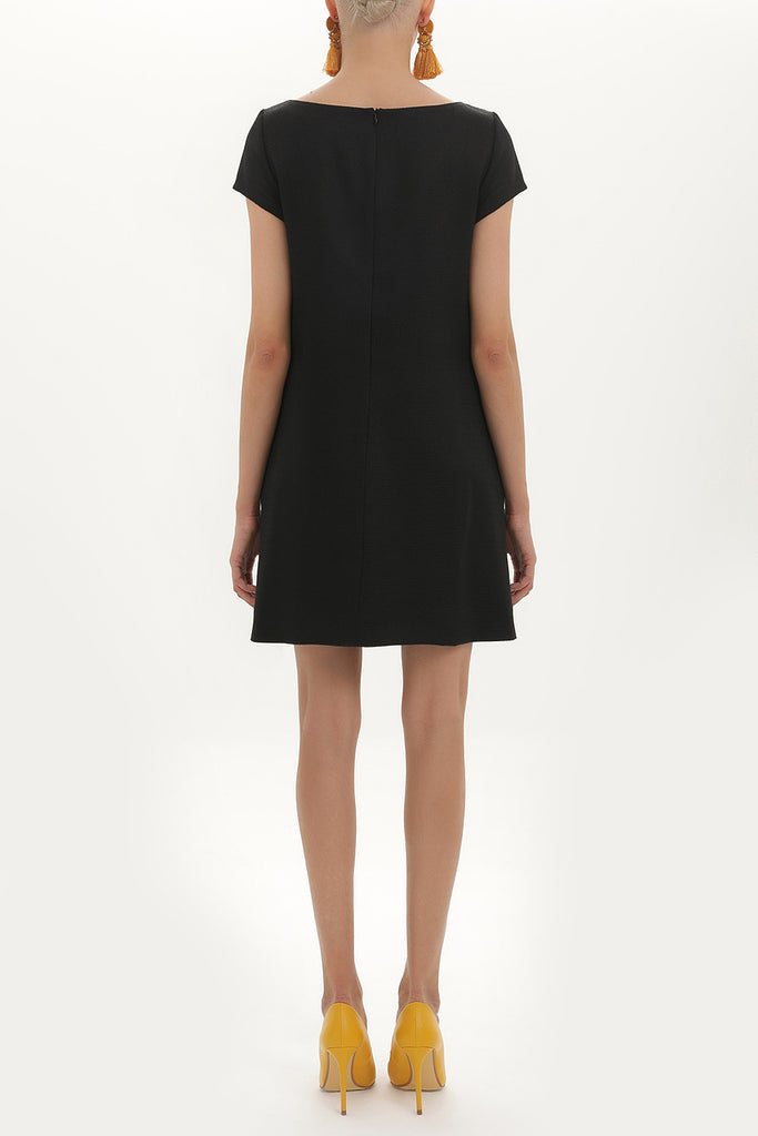 Black Leather coated wide cut mini dress 91735