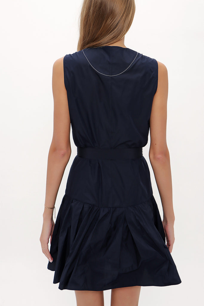 Navy Blue Pleated sleeveless mini dress 92703