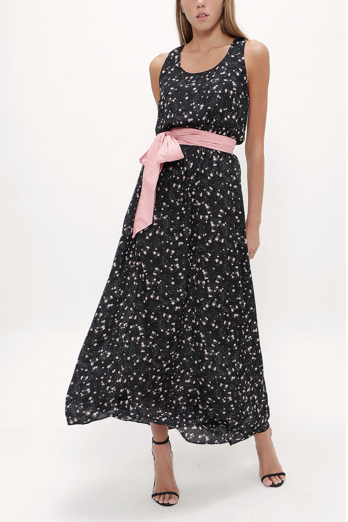 Black Belt detail Printed maxi dress 92316
