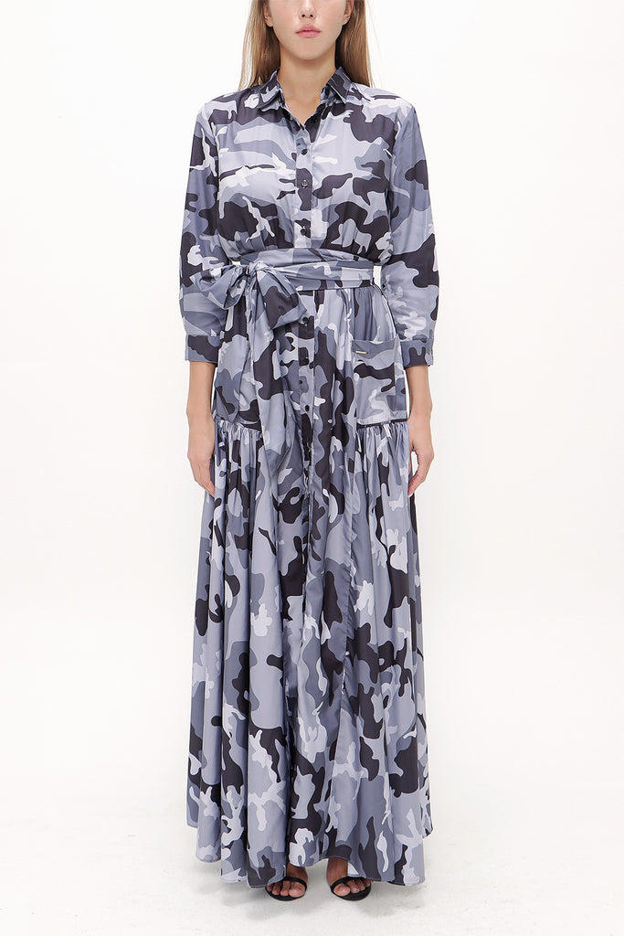 Camouflage Pocket and elastic maxi dress 91796