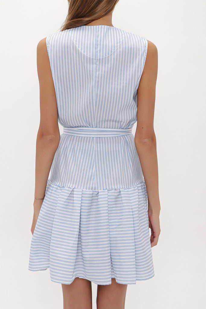 Light Blue Pleated sleeveless mini dress 92703