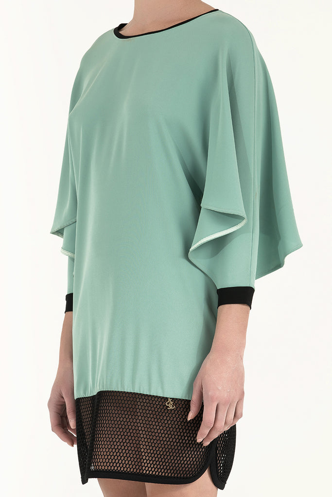 File Kumaş Mixli Baskılı Elbise Mint-siyah 91436