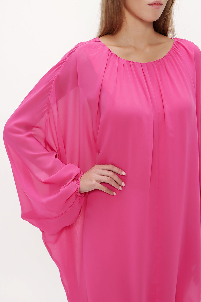 Fuchsia Elastic wide cut chiffon mini dress 92085