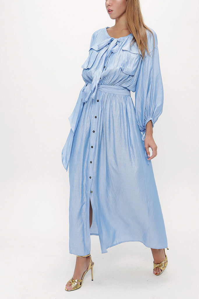 Blue Pocket  off shoulder  maxi dress  92308