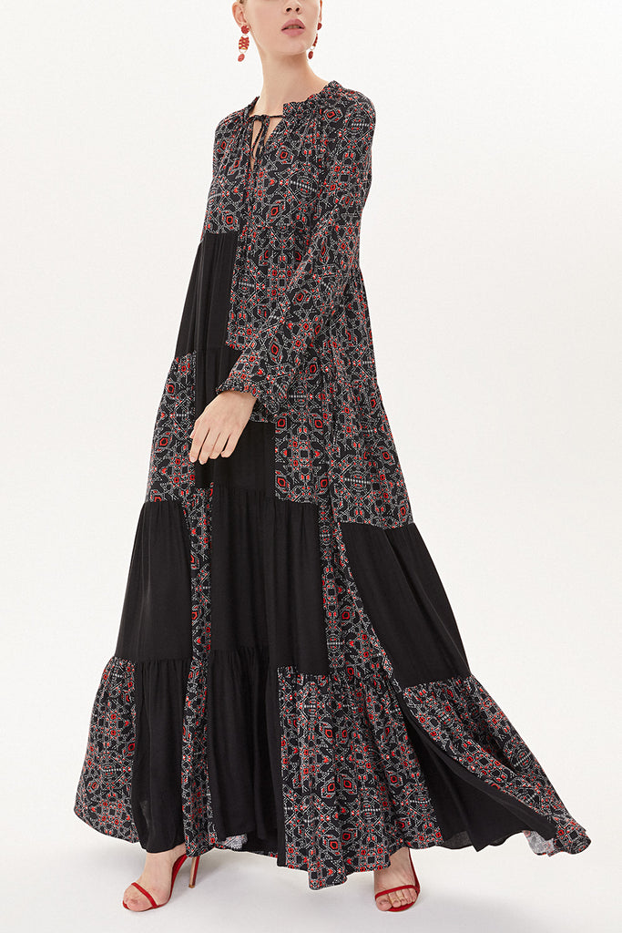 Black Pleated wide cut dress 93473