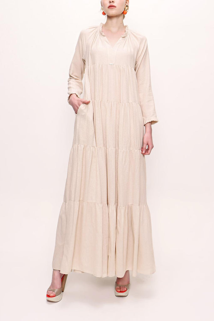 Light Brown Pleated long dress 92951