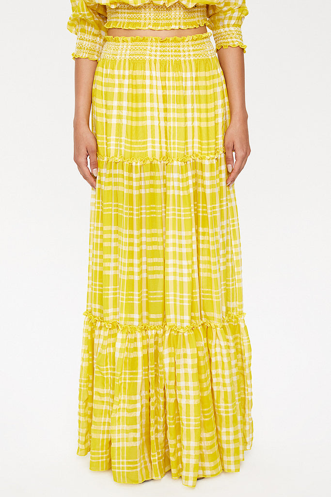 Acid Yellow Giped waist pleated skirt 81131