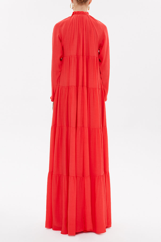 Red Pleated wide cut maxi dress 92773