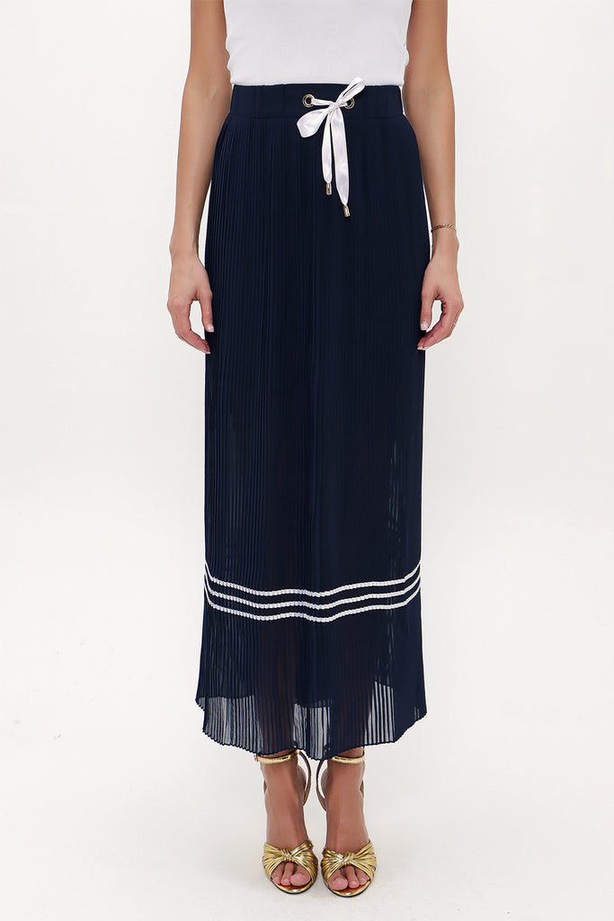 Navy Blue Pleated chiffon skirt 80576