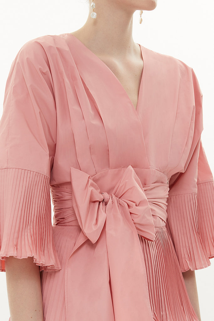 Pink Pleated V-neck blouse 19822