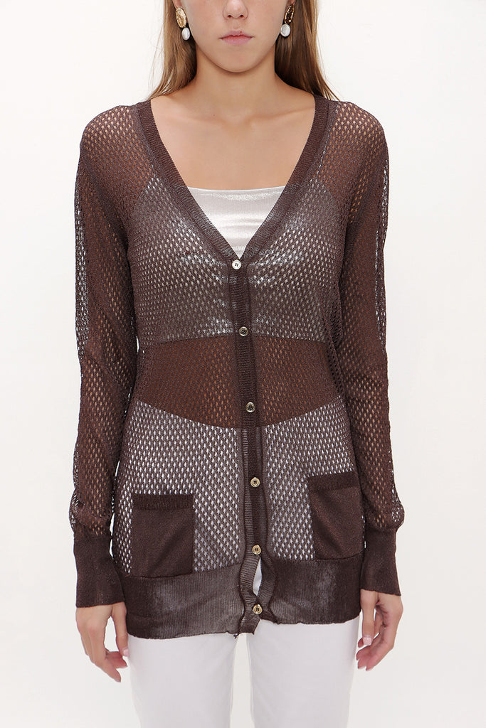 Brown Hole woven  knit  cardigan  28645