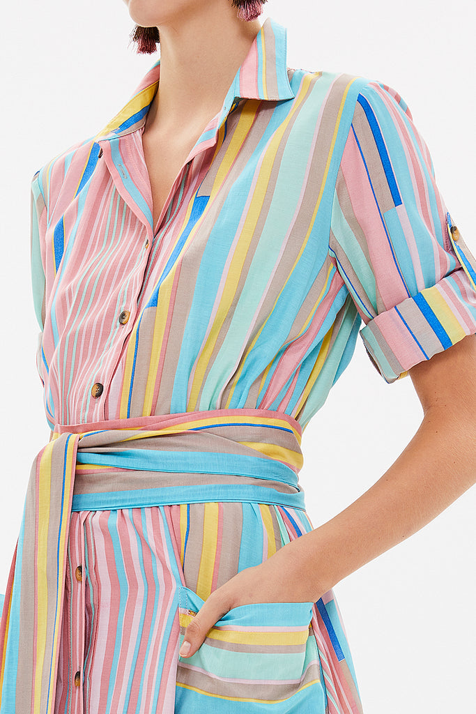 Pink Pocket and elastic maxi dress92878