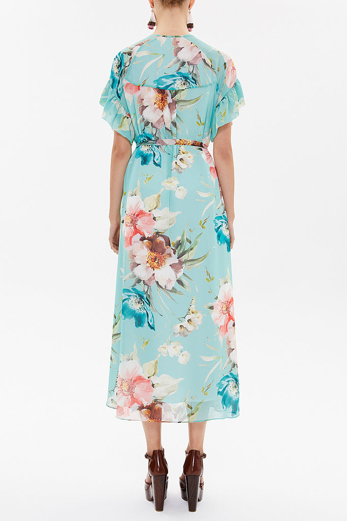Mint Wide cut Printed chiffon midi dress 92919