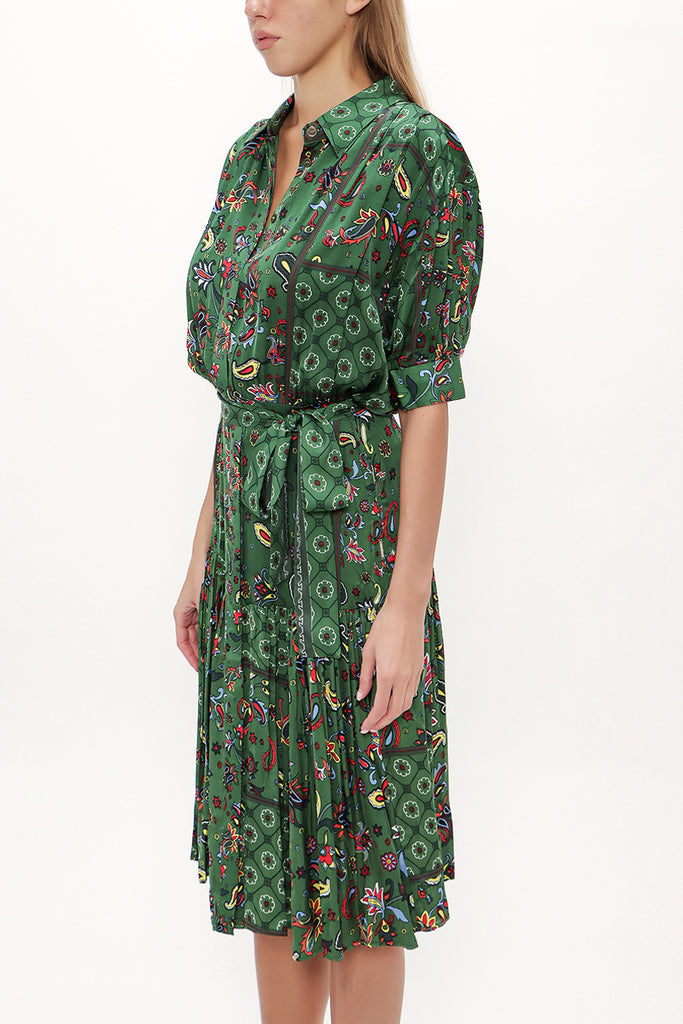 Green Balloon sleeve, gathered midi dress 92724