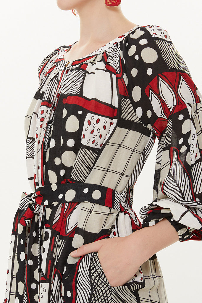 Red Elastic balloon sleeve maxi dress 92718