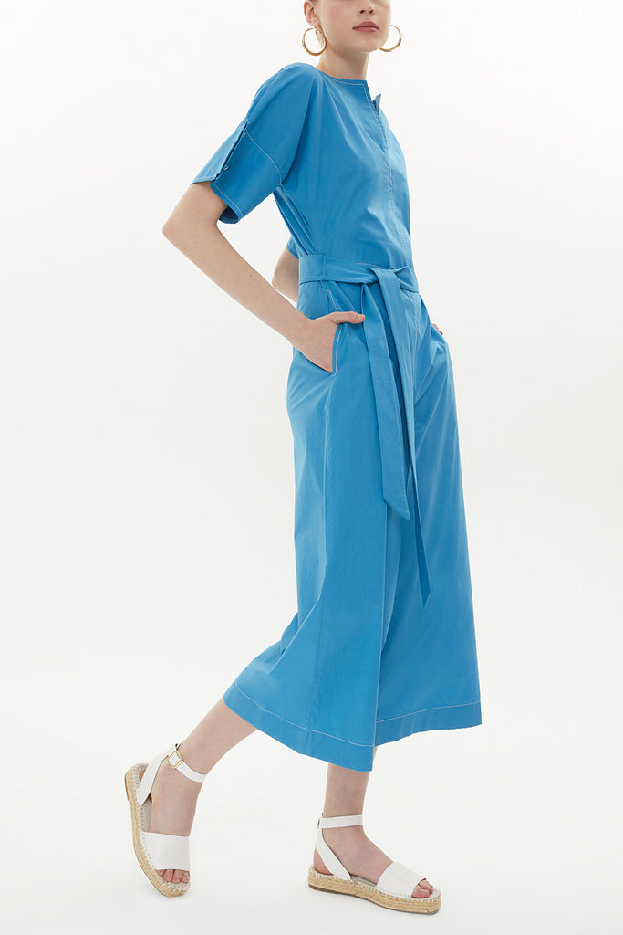 Blue Wide cut poplin jumpsuit 10106