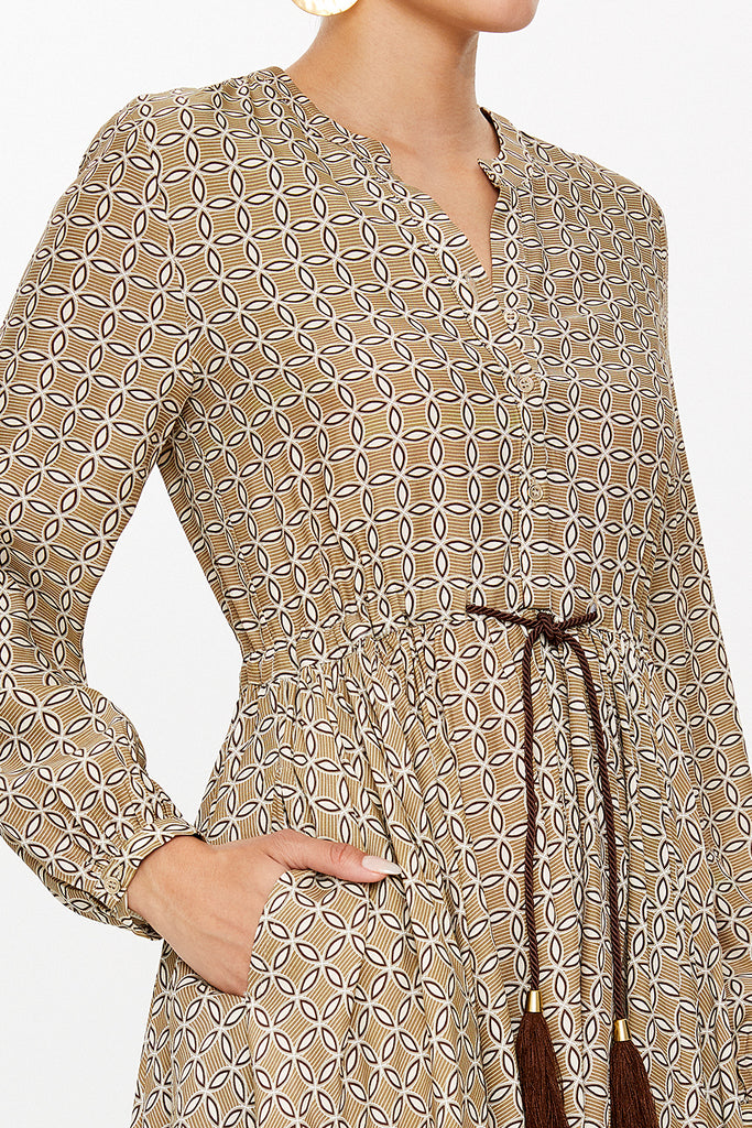 Khaki Balloon sleeve mini dress 92631