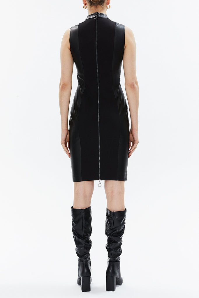 Black Leather Slim fit zipped dress 93360