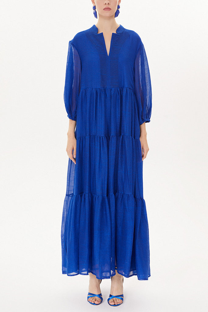 Blue Pleated wide cut dress 93435