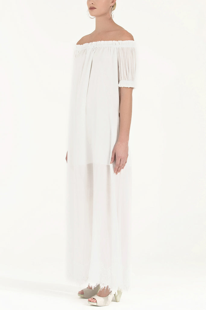 Düşük Omuzlu Lastikli Uzun Elbise 92355