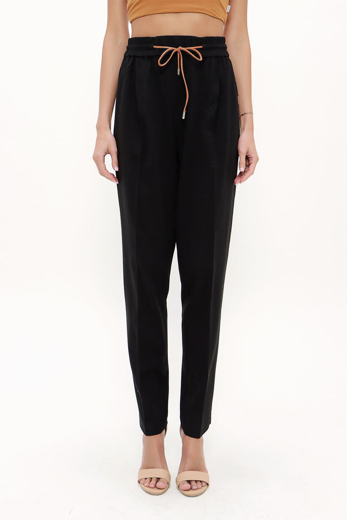 Black Elastic wide cut pants 41348