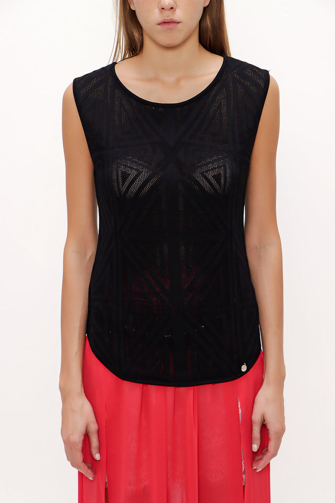 Black Printed woven  sleeveless blouse  28659