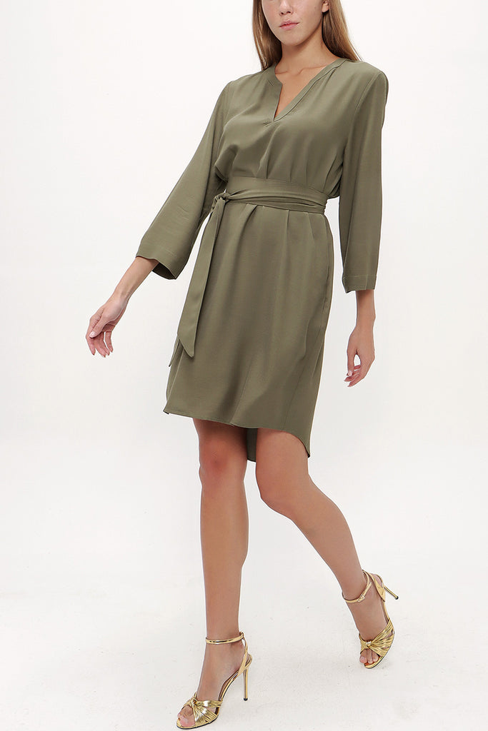 Khaki Belted wide cut mini dress 92383